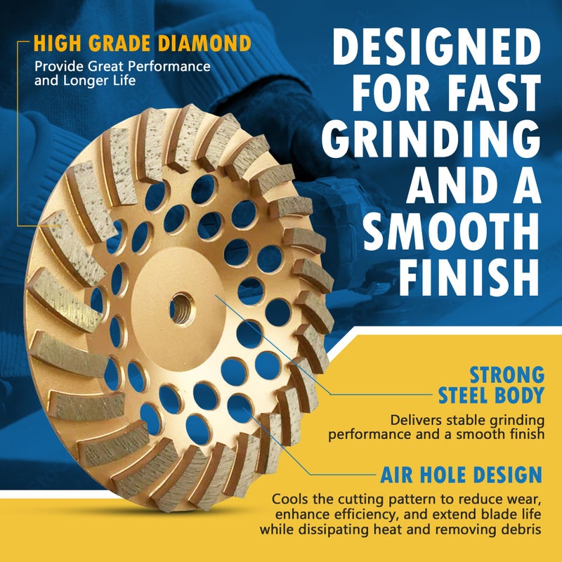 EDiamondTools 7" Diamond Grinding Wheels for Concrete or Masonry, 12 Turbo Segments, #30/40 Grit, Medium Bond, 5/8"-11 Arbor - Image 3